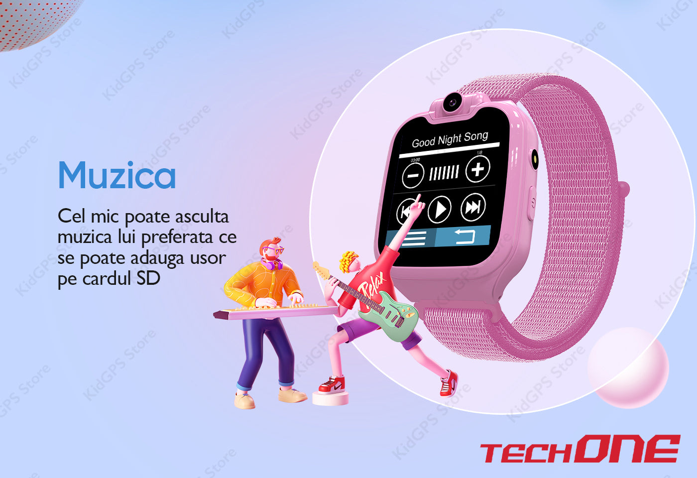 Ceas smartwatch copii cu telefon Techone G9, Roz Ceas smartwatch copii cu telefon Techone G9, Roz